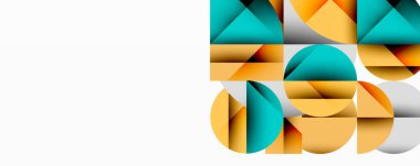 Soyut geometrik bileşim. Teal, altın şekiller beyaz arkaplanla örtüşüyor. Modern tasarım, temiz çizgiler, minimalist estetik.