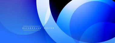 Soyut mavi arkaplan. Üst üste binen daireler dinamik görsel efekt yaratır. Dijital projeler için modern tasarım.
