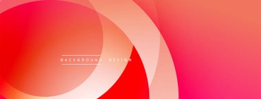 Soyut tasarım özellikleri üst üste binen daireler, gradyanlar. Kırmızı, pembe renkler kompozisyona hakim. Metin arka plan tasarımı okur. Modern estetik.