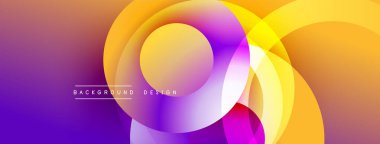 Soyut, enerjik daireler çakışıyor ve dinamik bir değişim etkisi yaratıyor. Mor, sarı renkler tasarımda baskın. Metin arkaplan tasarımı okur.