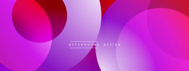 Soyut, canlı daireler üst üste binerek mor, pembe renkler oluşturuyor. Modern tasarım arka planlar ve sunumlar için uygundur. Minimalist estetik.