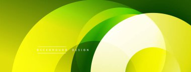 Soyut yeşil arkaplan. Üst üste binen daireler dinamik görsel efekt yaratır. Yumuşak eğimler, modern tasarım elementleri mevcut.