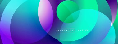 Soyut, enerjik çemberler örtüşüyor ve renkli gradyanlar yaratıyor. Modern tasarım arka planlar, pankartlar, sunumlar için uygun.