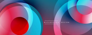 Soyut daireler örtüşüyor, canlı renk eğimleri yaratıyor. Modern tasarım elementleri dinamik hareketi, pürüzsüz geçişleri önerir.