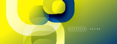 Soyut geometrik şekiller örtüşür, parlak sarı, yeşil ve mavi renkler yaratır. Arkaplan veya afişler için modern tasarım ögesi.