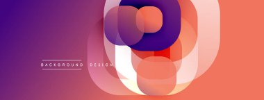 Soyut gradyan şekiller dinamik görsellik yaratır. Mor, turuncu renkler karışıp katmanlı tasarım oluşturuyor. Projeler için modern arkaplan ögesi.
