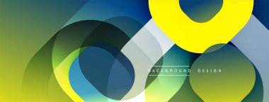 Soyut geometrik şekiller örtüşüyor, canlı renk eğimleri yaratıyor. Sarılar, yeşiller, maviler kusursuz bir şekilde harmanlanır. Modern tasarım ögesi.