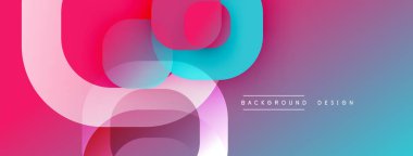 Soyut şekiller örtüşüyor, canlı gradyanlar yaratıyor. Pembe, mavi, mor renkler düzgün bir şekilde harmanlanır. Arka planlar için modern tasarım ögesi.