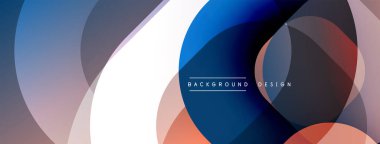 Soyut çemberler çakışıyor, dinamik eğimler yaratıyor. Renkler arasında mavi, gri, beyaz, mercan vardır. Arka planlar için modern tasarım ögesi.
