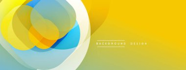 Soyut renkli şekiller örtüşür, dinamik görsel efekt yaratır. Sarı, mavi, yeşil renkler düzgün bir şekilde harmanlanır. Modern tasarım ögesi.