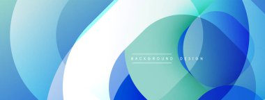 Soyut mavi tasarım, üst üste binen daireler, kıvrımlar. Yumuşak gradyanlar modern, akışkan görsel efektler yaratır. Metin arkaplan tasarımı okur.
