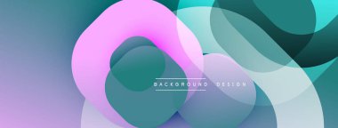 Soyut şekiller örtüşüyor, canlı gradyanlar yaratıyor. Mor, deniz mavisi, beyaz karışımı pürüzsüz. Arka planlar için modern tasarım ögesi.