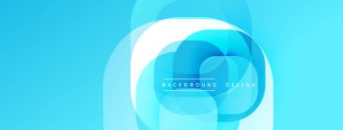 Soyut mavi tasarım özellikleri üst üste binen yuvarlak kareler. Gradyan gölgeler derinlik yaratır, modern estetik. Metin arkaplan tasarımı okur.