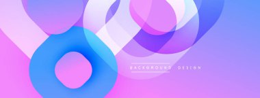 Soyut çemberler çakışıyor, canlı gradyanlar yaratıyor. Mor, mavi renkler tasarımda baskın. Minimum metin arka plan tasarımı okur. Modern estetik.