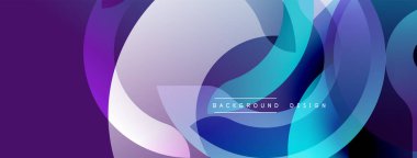 Soyut arkaplan, üst üste binen daireler, canlı mor, mavi renkler. Modern tasarım elementleri dinamik görsel efekt yaratır.