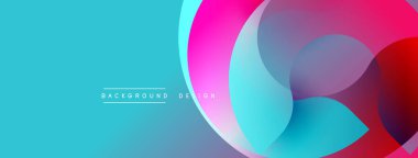Soyut, enerjik bir arkaplan. Üst üste binen daireler dinamik görsel efekt yaratır. Turkuaz, pembe, mor renkler baskın kompozisyon. Modern tasarım ögesi.