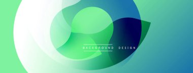 Soyut sıvı şekiller, canlı yeşil, mavi renkler. Modern tasarım, pürüzsüz gradyanlar dinamik görsel efekt yaratır. Arkaplanda metin ögeleri.