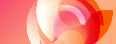 Soyut tasarım özellikleri üst üste binen daireler, gradyanlar. Sıcak renkler baskın gelir, dinamik görsel efekt yaratır. Metin arkaplan tasarımı okur.