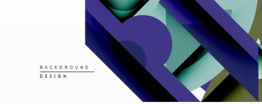 Soyut geometrik bileşim. Üst üste binen şekiller dinamik görsel efekt yaratır. Mavi, yeşil renkler tasarıma hakim. Modern estetik, uygun arkaplan ögesi.