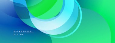 Soyut arkaplan özellikleri katmanlı, akışkan şekiller. Mavi, yeşil renkler dinamik görsel efekt yaratır. Modern tasarım ögesi.