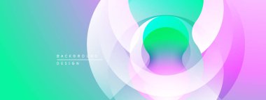 Soyut renkli arkaplan. Üst üste binen daireler dinamik görsel efekt yaratır. Gradyan geçişler, modern tasarım elementleri.