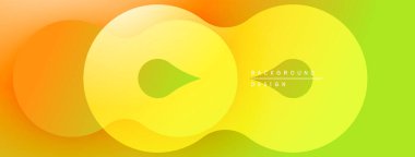 Soyut canlı tasarım, üst üste binen şekiller. Kademeli geçişler pürüzsüz renk akışı yaratır, sarıdan yeşile. Minimalist estetik.