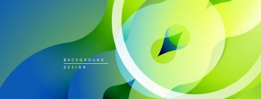 Soyut eğim arkaplanı. Sıvı şekiller mavi, yeşil, sarı renkleri harmanlıyor. Dijital projeler için modern tasarım ögesi.