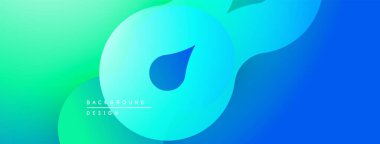 Soyut sıvı şekilleri, canlı mavi-yeşil gradyan. Modern tasarım, düz kıvrımlar, dinamik kompozisyon. Minimalist estetik, temiz arkaplan.