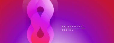 Soyut tasarım akışkan şekiller, canlı mor renkler, mor renkler içerir. Gradyan derinlik yaratır, modern estetik. Minimalist kompozisyon.