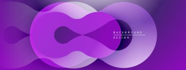 Soyut mor tasarım özellikleri üst üste binen yuvarlak şekiller. Gradyan derinlik yaratır, modern estetik. Minimalist kompozisyon, pürüzsüz geçiş.