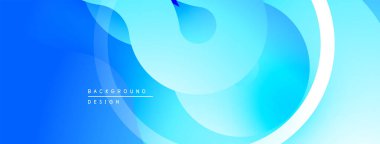 Soyut mavi arkaplan. Üst üste binen şekiller akışkan ve modern tasarım yaratır. Gradyan renkler dinamik görsel efekt sunar.