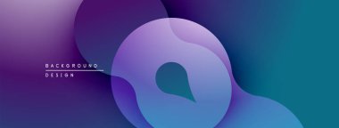 Soyut sıvı şekiller, mor renkler deniz mavisi rengine karışıyor. Modern tasarım, sakin ve akan enerjiyi çağrıştırıyor. Minimalist kompozisyon.