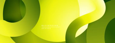 Soyut arkaplan özellikleri üst üste binen yeşil, sarı şekiller. Yumuşak eğimler derinlik yaratır, modern estetik. Minimalist tasarım, temiz çizgiler.
