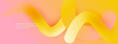 Soyut sıvı şekilleri pembe, turuncu ve sarı renkleri harmanlıyor. Gradyan tasarım yumuşak, modern görsel efekt yaratır. Minimalist arkaplan.