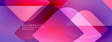 Soyut geometrik şekiller örtüşüyor, canlı pembeler, morlar, kırmızılar yaratıyor. Modern tasarım dinamik ve enerjik hissettiriyor. Arkaplan teknoloji ve yenilik öneriyor.