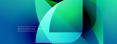 Soyut geometrik şekiller çakışıyor. Mavi, yeşil gradyanlar dinamik görsel efekt yaratır. Arka planlar için modern tasarım ögesi.