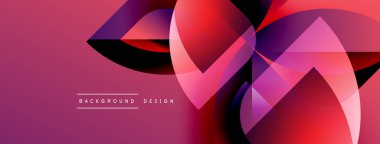Soyut geometrik tasarım. Üst üste binen şekiller dinamik görsel efekt yaratır. Pembe, kırmızı renkler kompozisyona hakim. Modern arkaplan dokusu.