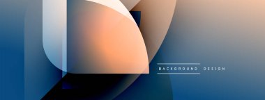 Soyut geometrik şekiller örtüşüyor, dinamik renk eğimleri yaratıyor. Mavi, turuncu, gri renkler düzgün bir şekilde harmanlanır. Minimalist tasarım modern estetiği öneriyor.