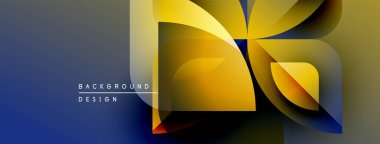 Soyut geometrik şekiller örtüşüyor, canlı renk eğimleri yaratıyor. Tasarım sarı, mavi, yeşil renklere sahiptir. Modern arkaplan ögesi.