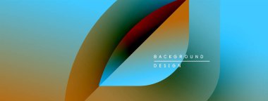 Soyut gradyanlar harmanlanarak sıvı şekiller oluşturur. Modern tasarım deniz mavisi, turuncu, kahverengi renkler içerir. Minimalist estetik, temiz çizgiler mevcut.