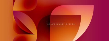 Soyut gradyan şekiller çakışıyor, dinamik görsel etki yaratıyor. Sıcak renkler kompozisyona hakim, enerji ve modernite öneriyor..