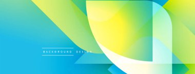 Soyut gradyan şekiller çakışıyor. Parlak maviler, sarılar, yeşiller modern tasarım yaratır. Minimum metin arkaplan tasarımı okur.