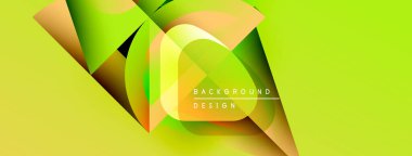 Soyut geometrik şekiller örtüşür, parlak sarı, turuncu ve yeşil renkler yaratır. Arkaplan ve sunumlar için modern tasarım ögesi.