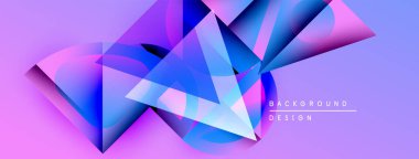 Soyut geometrik şekiller örtüşür, dinamik görsel efekt yaratır. Mor, mavi renkler kompozisyona hakim. Modern tasarım ögesi.