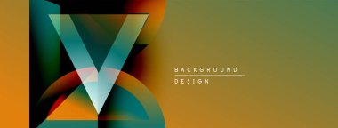 Soyut geometrik tasarım. Üst üste binen şekiller dinamik görsel efekt yaratır. Sıcak renkler kompozisyona hakim, bu da enerjiyi.