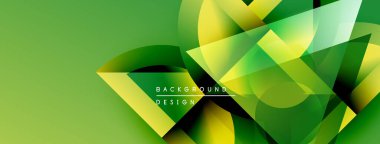 Soyut yeşil arkaplan. Üst üste binen şekiller dinamik görsel efekt yaratır. Modern tasarım elementleri yenilik ve enerji öneriyor.