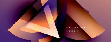 Soyut geometrik şekiller örtüşüyor, canlı renk eğimleri yaratıyor. Tasarım mor, turuncu, sarı renklere sahiptir. Modern estetik.