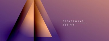 Soyut geometrik tasarım. Gradyan üçgenler derinlik yaratır, mor renkler kompozisyona hakim olur. Minimalist tarz, modern estetik.