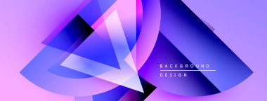 Soyut geometrik şekiller örtüşüyor, canlı mor, mavi renkler yaratıyor. Arkaplan ve sunumlar için modern tasarım ögesi.