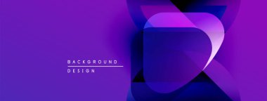 Soyut mor dizayn, üst üste binen şekiller, gradyanlar. Sunumlar ve web siteleri için modern arkaplan uygun. Minimalist estetik.